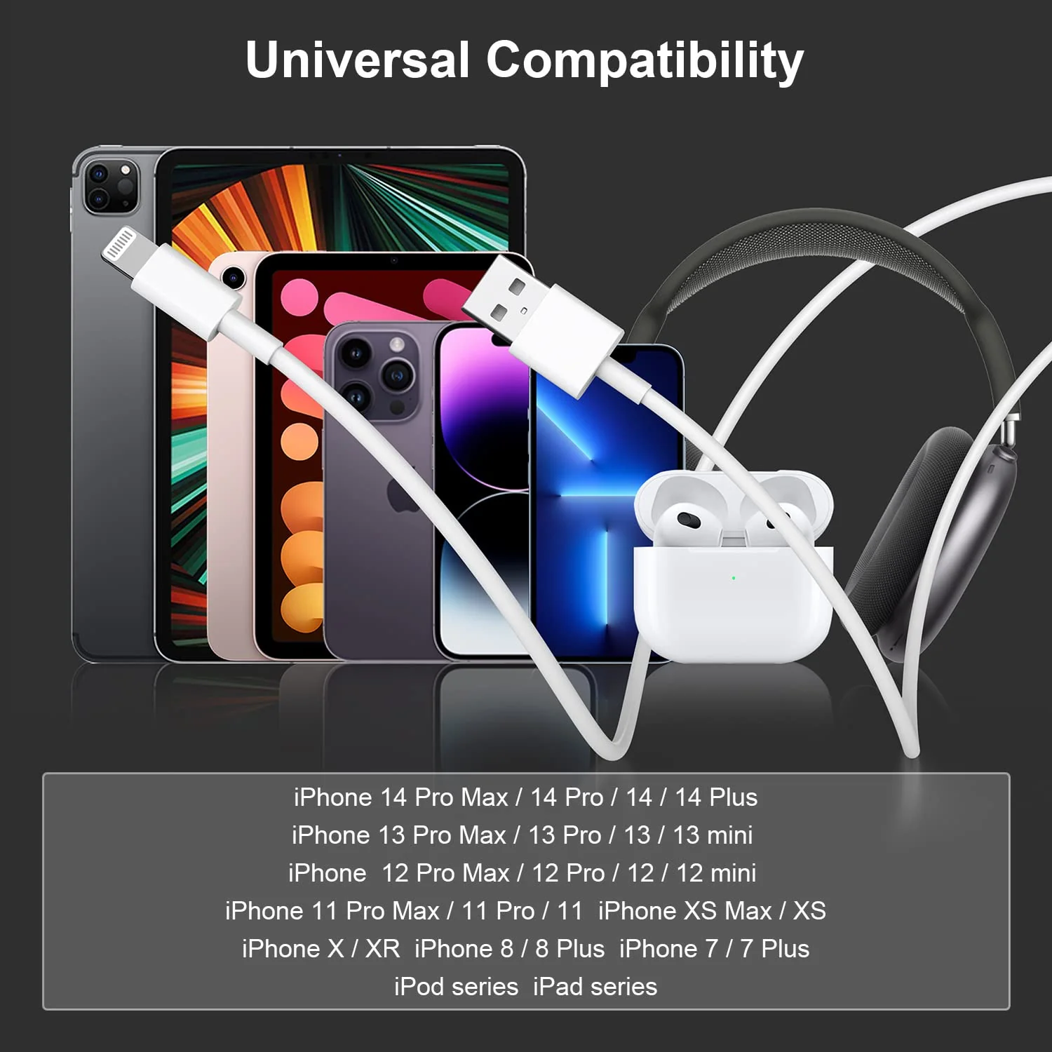 2pack 10ft iPhone Charger, [Apple MFi Certified] Long iPhone Charger Cord 10 ft, Apple Lightning to USB Cable, 10 Foot Fast Charging Cords for iPhone Charger 14/13/12/11/13 Pro/13 Max/X/XS/XR/XS 10ft*2 White - Image 6