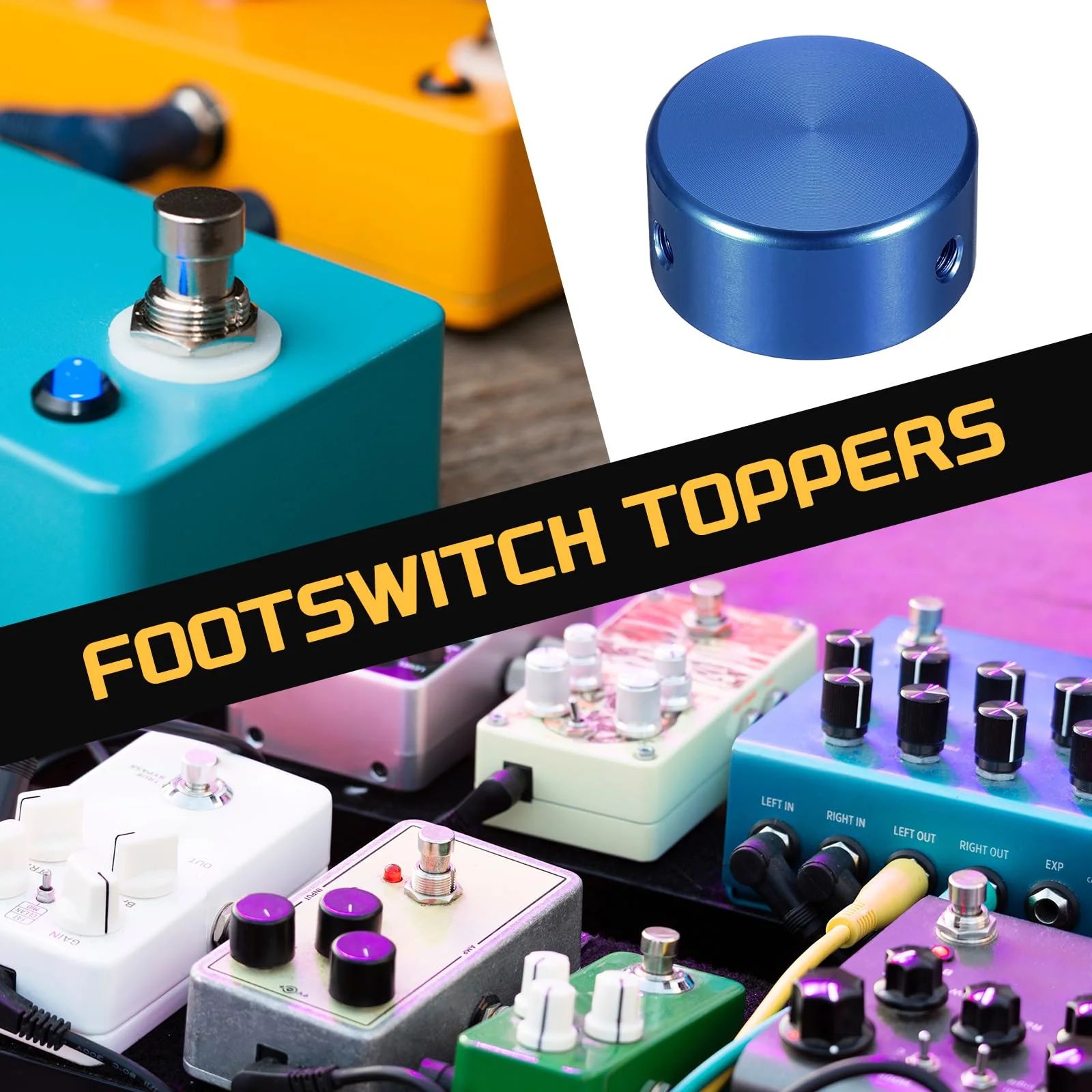 MECCANIXITY 12 Pcs Footswitch Toppers Guitar Pedal Button Caps Metal Footswitch Top Cover 3/8" for Guitar Effects Pedal Buttons, Gold, Blue - Image 5